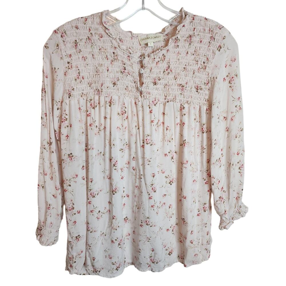 Cynthia Rowley Dainty Floral Blouse with Smocked Top, Small - Picture 2 of 6